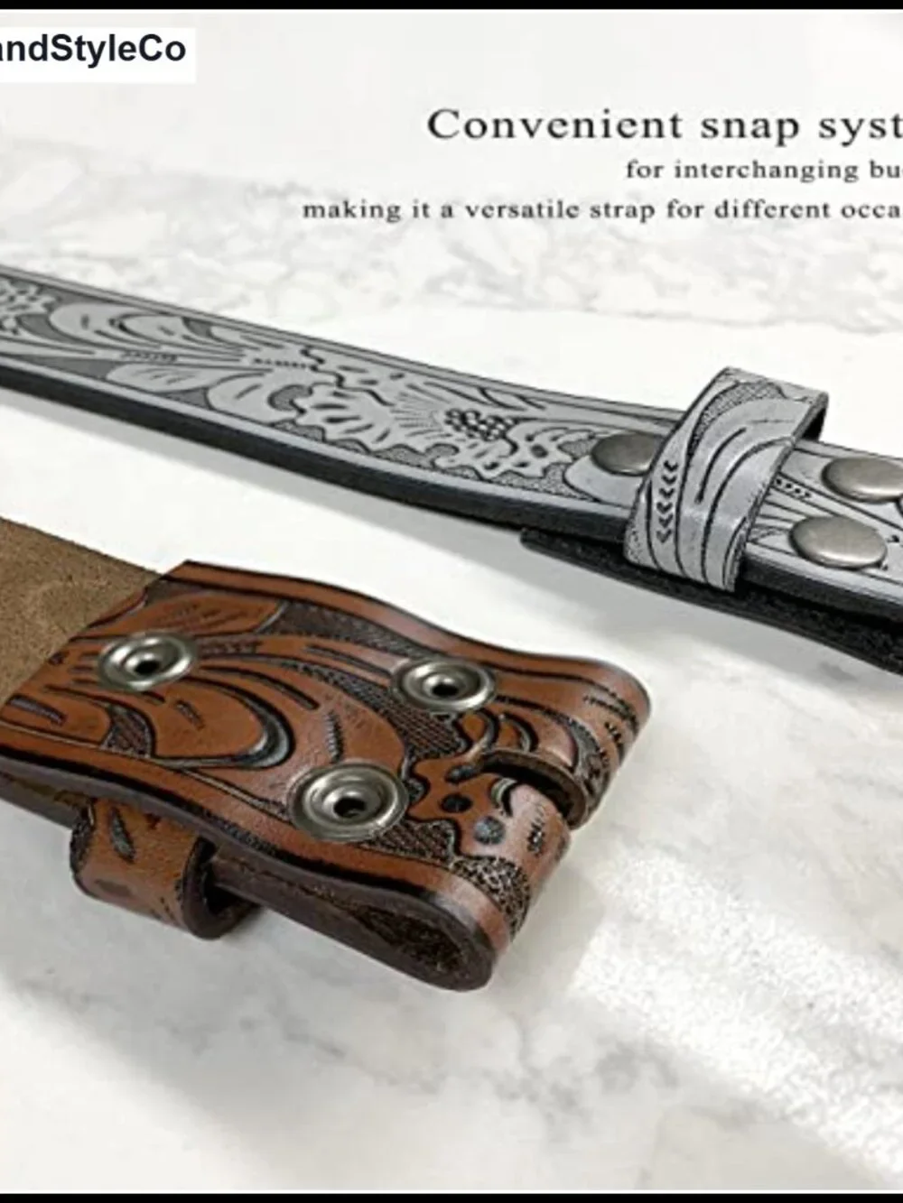 Western Floral Tooled Genuine Leather Belt Strap 1.5